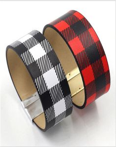 Buffalo Plaid PU lederen armband Dames039s Zwart Rood Geruit Polsband Meisjes Zwart Wit Plaids DIY Retro Polsbandje Breed Ban9125405