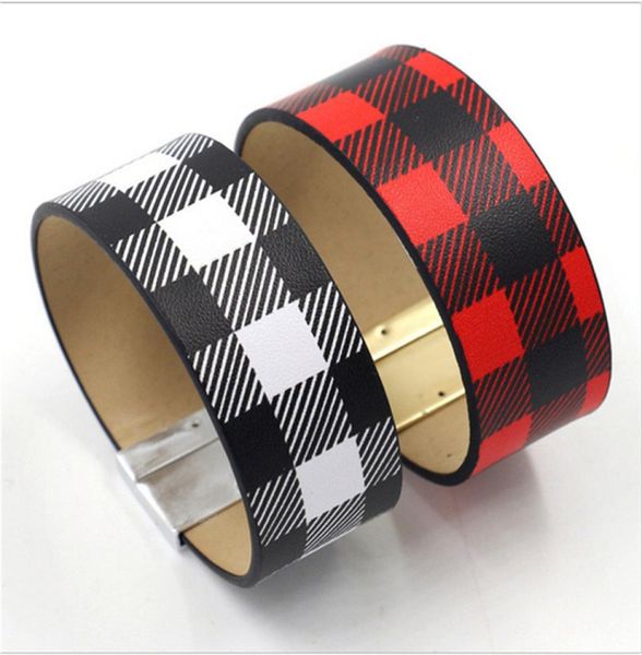 Buffalo Plaid PU Pulsera de cuero Women039s Negro Rojo A cuadros Muñequera Niñas Negro Blanco Plaids DIY Retro Muñequera Amplia Ban1460463