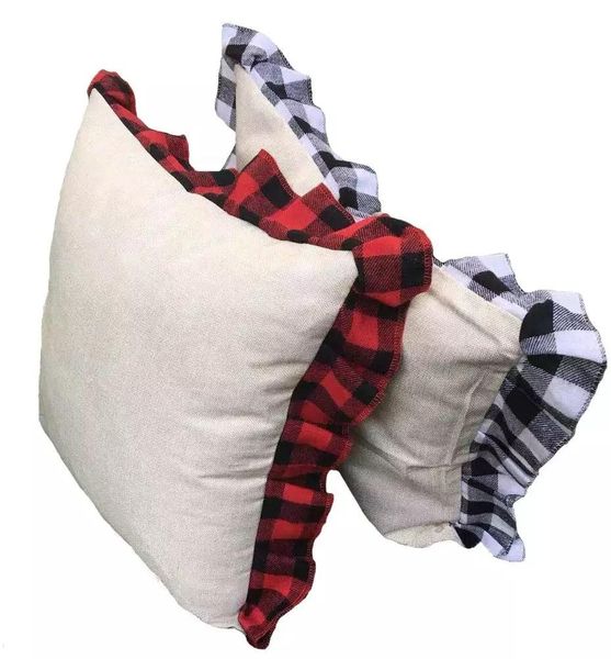 Buffalo Plaid Ruffles Taie d'oreiller Noël sublimation buffle plaid à volants jeter taie d'oreiller En Gros À La Main oreiller