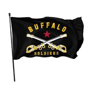 Buffalo Soldier America History Drapeaux de 3 pi x 5 pi Bannières de célébration en plein air Polyester 100D de haute qualité avec œillets en laiton
