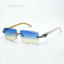 Gafas de sol Buffs Cool 3524031 con diamantes xl y patas de cuerno de búfalo blanco puro, lentes de corte de 57 mm