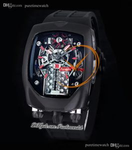 Bugatti Chiron Tourbillon Autoamtic herenhorloge PVD stalen kast Zwart skelet rode wijzerplaat Superversie Herrenuhr Reloj Hombre Watches BU200.21.AE.AB.A Puretime G7