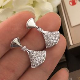 BUIGARI Waaiervormige rok serie ontwerper bungelende oorbellen voor vrouw diamant Sterling Zilver Verguld 18K hoogste teller kwaliteit klassieke stijl premium geschenken 001