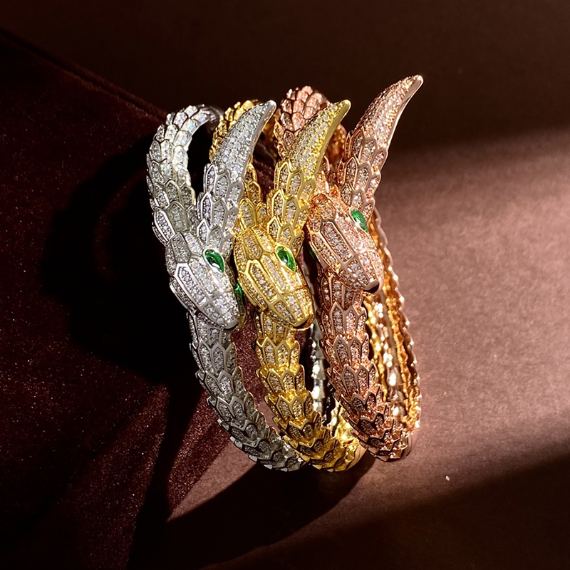 BUIGARI Spiritual serpent with scales 디자이너 싱글 뱅글 여성용 다이아몬드 골드 도금 18K 공식 복제품 패션 클래식 스타일 기념일 선물 030