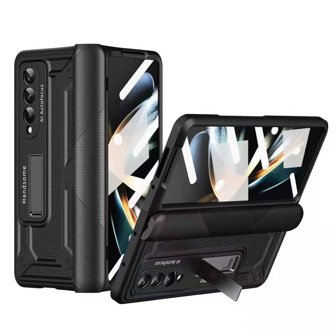 Build-in Kickstand Cases pour Samsung Galaxy Z Fold2 Fold 2 5G Plastic Magnetic Charnière Protection Full Cover Anti-shock Shells with Clear Screen Protector