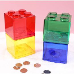 Building Block Money Box Saving Transparant Plastic Blocks Piggy Bank Coin Storage Case Kid Toy Gift Change Boxes Home Decor 240516