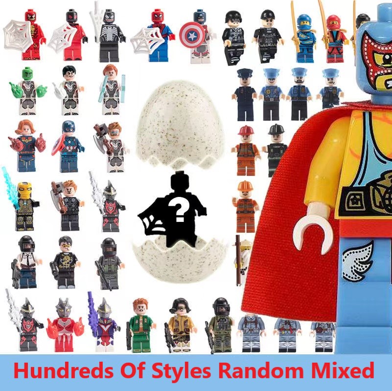 Baustein-Spielzeug, Minifigur, Spielzeug, Hunderte von Stilen, Cartoon-Figuren, kleine Partikel, Montage, Phantom-Ninja-Puppe, Huhn, das zufällige Geschenke isst