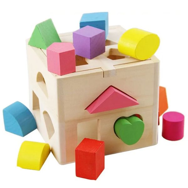 Blocs de construction enfants jouets éducatifs précoces en bois 13 trous forme trieur boîte d'intelligence bébé cognitif correspondant géométrique 240110