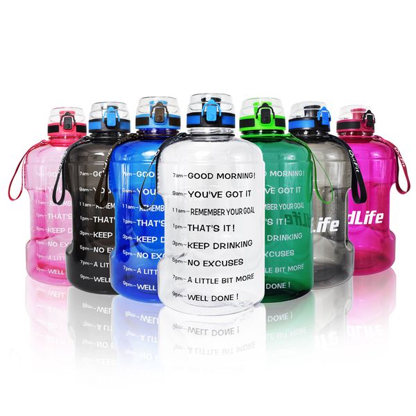 BuildLife 1.3L 2.2L 3.78L Bouteille d'eau avec verrouillage Flip-Flop Couvercle Sport Gym Bouteilles Fitness Sports BPA Grande capacité Jug 201105