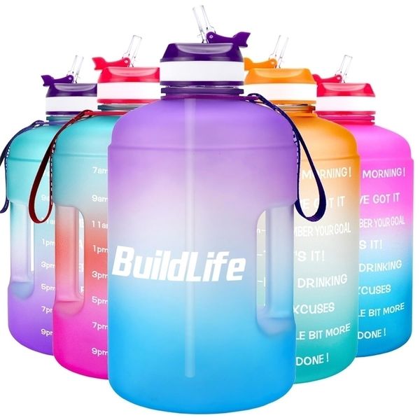 BuildLife Bouteille d'eau de 1 gallon avec marqueur de temps de paille 3,78 L 2,2 L 1,3 L Un plastique gratuit de grande capacité Fitness Sport OutdoorJugs 220418