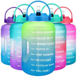 BuildLife Gallon Waterfles met Straw Motivational Time Marker BPA Free Wide Mouth Leakproof Mobile Houder Handvat Reiskan 210907