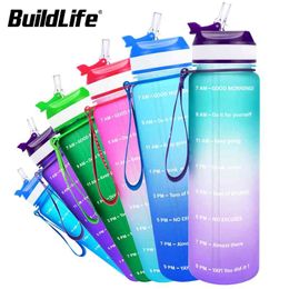 Buildlife Water Bottle 1L 32oz draagbare gym lekbestendige fitness Kettle Tritan met stro fietsen flessen drinkwarekannen bpa gratis 210917