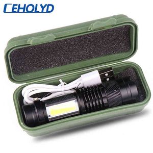 Built-in Battery Led Flashlight Usb Charging Lantern Q5 Cob Zoomable Waterproof Tactical Flashlight Comping Lamp Ceholyd J220713