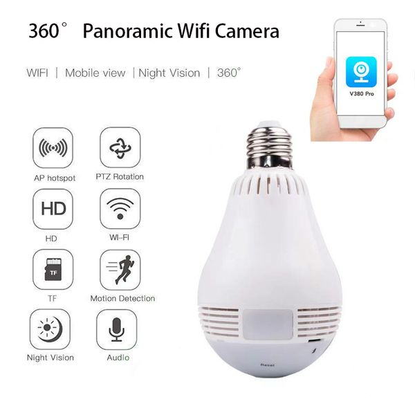 Ampoule caméra WiFi IP Cam 360 degrés panoramique maison HD 2.0MP télécommande V380 Pro APP moniteur sécurité vidéo Surveillance Audio CCTV Camears E27 Port