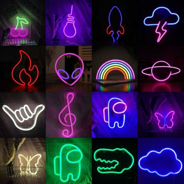 Ampoule UFO Astronaute Forme LED Néon Art Coloré Signe Suspendu Lampe De Nuit pour La Maison Fête Chambre Décoration Cadeau De Noël HKD230825