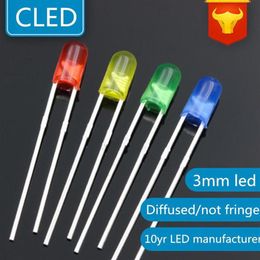 Bollen 1000 pcs kleur diffuse 3 mm leds lamp zonder rand rood groen blauw geel witte led -lamp licht in diode3412