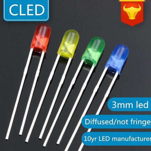 Bulbes 1000pcs couleur diffuseur de 3 mm bulbe sans frange rouge vert bleu jaune lampe LED blanche diode 3412