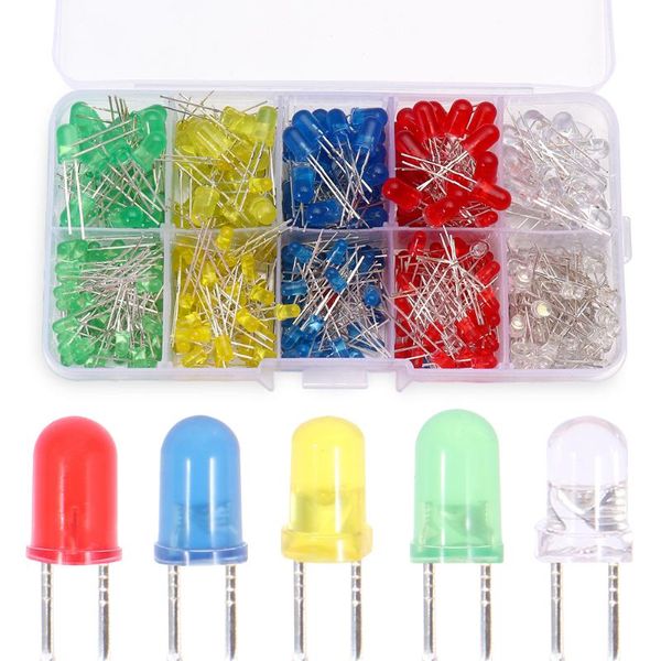 Ampoules 3/5mm Diodes LED Kit assorti DIY Électronique Blanc Vert Rouge Bleu Jaune 3V LED émettant de la lumière