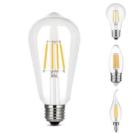 Bulbes Edison LED Bulbe E27 E14 Vintage Light 220V 4W blanc chaud tungstène transparent en verre d'énergie d'énergie