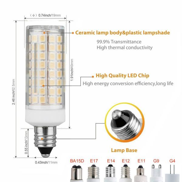 Bombillas G8 G9 E11 E12 E14 E17 BA15D GY6.35 Luces LED regulables Mini cerámica 102 LED 2835 Maíz 10 / 12W Reemplace las lámparas halógenas de 80WLED