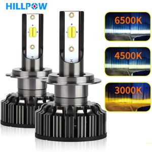 Bollen Hillpow LED -auto Koplampen H4 H7 H11 3 In 1 kleur 80W 20000lm voor auto -mistlampen 3000K 4500K 6500K Automotivo H8 HB4 H1 H1 H3 Lamp