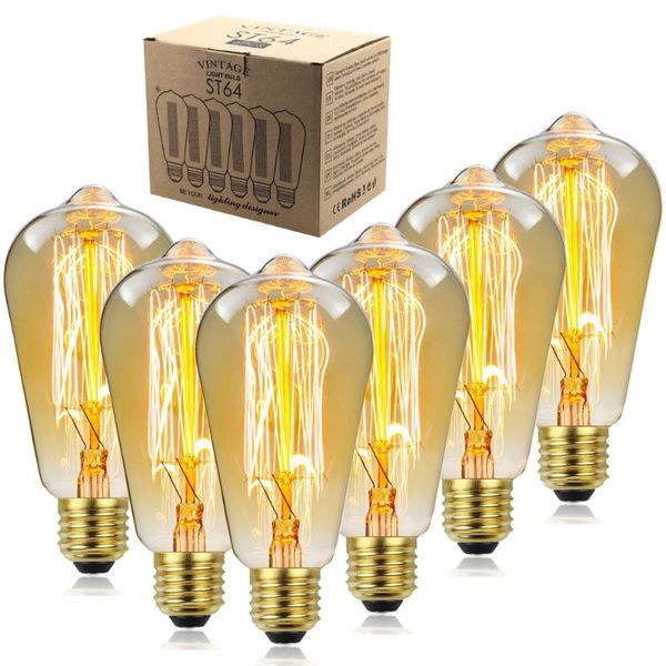 Bombillas Retro Edison Bombilla E27 E26 110V 220V 40W 60W ST64 Filamento Incandescente Ampolla Lámpara Vintage Home DecorLED LED