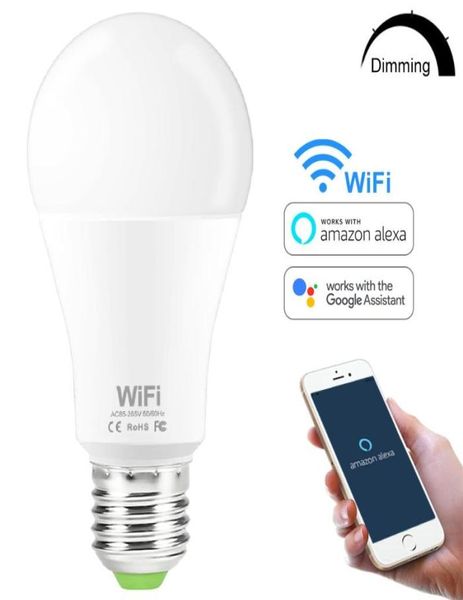 Bulbos Lámpara de luz inteligente Bulbo Wifi 15W E27 B22 Dimmable LED Night 110V 220V Control de voz compatible con Amazon Alexa Google Homele7152946