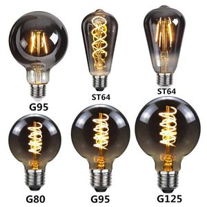 Ampoules ST64 G80 G95 G125 4W Dimmable E27 220V Gris fumé 2700K Ampoule à filament Gspiral Retro Vintage Éclairage décoratif Edison LampLED LED
