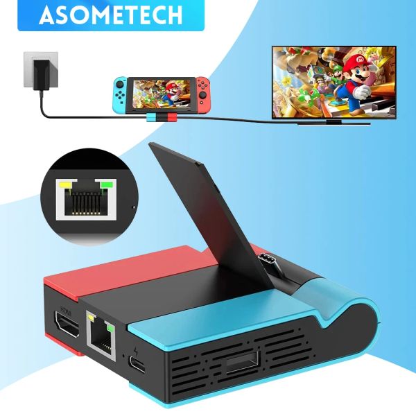 Estación de acoplamiento para Tv con interruptor de bombillas, adaptador de soporte de carga compatible con Gigabit Ethernet 4k, Hub Usb para Nintendo Switch Oled