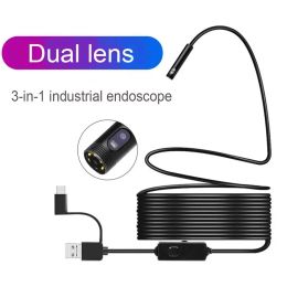 Bulbes Typec Android Endoscope Camera IP67 Double Lens 8 mm avec lumière LED 1080p HD Inspection Endoscope OTOSCOP