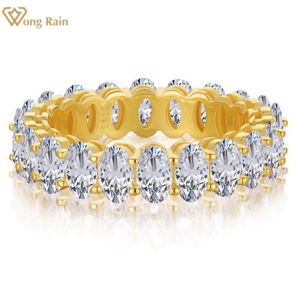 Bulbos Wong Rain 100% Sterling Sier Oval High Carbon Diamonds Gemstone Anillo de oro amarillo para mujeres Banda de joyería fina al por mayor