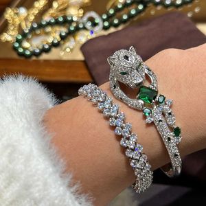 Bulgarie Carer Original Bracelet de créateur de luxe brillant luxe noir tache léopard plein diamant Ultra lourd industrie Bracelet vert Zircon haut de gamme ouvert Bracelet