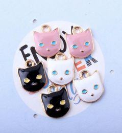 Bulk 120 stuks slot Snoep kleur emaille gesneden kat gezicht charmes hanger 1213 mm wit zwart roze kleuren3772699