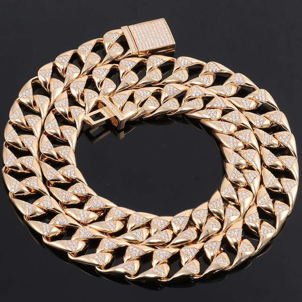 Bracelet et collier en vrac de 12mm, diamant D Vvs Moissanite, plaqué or 5 fois, chaîne à maillons cubains en argent Sterling 925