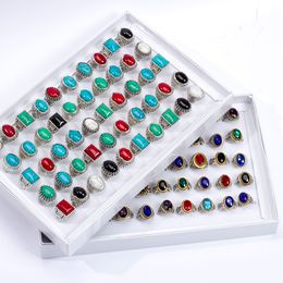 Bulk 20 -stcs/lot heren dames vintage metalen glazen turquoise stenen bandringen voor feest geschenk groothandel sieraden