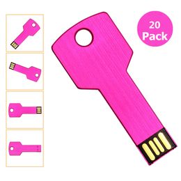 A granel 20 piezas llave de Metal 16 GB USB 2,0 unidades Flash en blanco medios Flash Memory Stick para PC portátil tableta pulgar almacenamiento pen drives multicolores