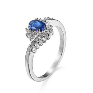 Bulk 3 stks / partij vrouwen vakantie cadeau sieraden unieke blauwe kristallen kubieke zirconia edelstenen 925 sterling verzilverd bruiloft ring nieuw