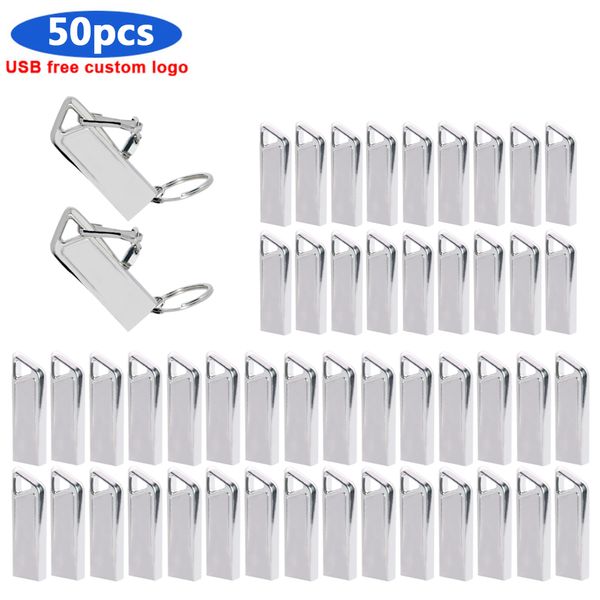 Vulk 50pcs Logo Gratuit Logo Metal Pen Drives 64GB 128 Go CLE CLE USB Flash lecteur 32GB 16 Go Pendrive 8GB 4GB Memoria USB2.0 Cadeau de bâton de Menory