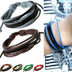 Bulk handgemaakte multi-layered armbanden gevlochten lederen touw vintage retro verstelbare polsband wrap armband voor mannen vrouwen mode-sieraden