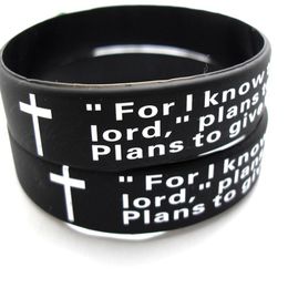 Bulk Veel 100 stks Engels jeremiah 2911 heren gebed Mannen Mode Cross Siliconen armbanden Polsbandjes hele Religieuze Jezus Jewe244h