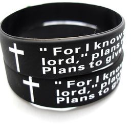 Bulk Veel 100 stks Engels jeremiah 2911 heren gebed Mannen Mode Cross Siliconen armbanden Polsbandjes hele Religieuze Jezus Jewe2628