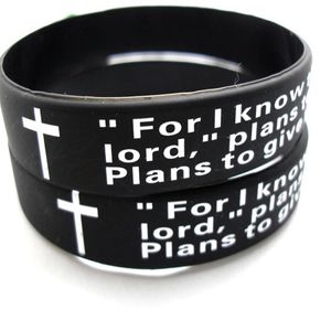 Lots en vrac 100 pièces anglais jérémie 2911 seigneurs prière hommes mode croix bracelets en silicone bracelets tout religieux Jésus Jewe261c