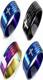 Bulkpartijen 100 stcs Engelse Lord's Gebed Roestvrijstalen ringen 3 kleuren Mix Groothandel Mens Fashion Jewelry9482500