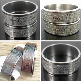 Massenlose 100 Stück, geätzte Serenity Prayer Bibel, Edelstahlringe, Breite 8 mm, Größen 17–22 mm, religiöser Schmuck, Mischung aus Kreuz mit 219 W