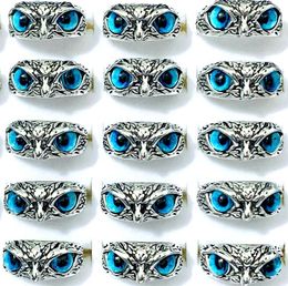 Lots en vrac de 30 pièces, bagues vintage hibou oeil bleu, rétro punk gothique rock femmes hommes cool biker cadeaux de fête, bijoux 6403055