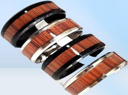 Bulkpartijen 50 stks Unieke zilveren zwarte ring 8mm Comfortfit Wood Graan Inlay roestvrijstalen ring2145695