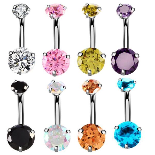 Lotes a granel de 8 colores, joyería de acero inoxidable Zicron doble redondo, barras para ombligo, anillo de plata para ombligo, Piercing para el cuerpo, joyería