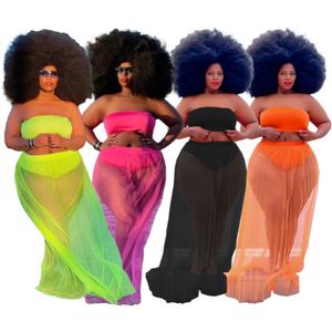 Bulk Parts Plus Size Womens Twee Stuk Jurk Rok Strapless + Rokken Sexy Mesh Paneled Party Avond Club Draag Dameskleding Klw7280