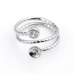 Joyería HOPEARL, anillo multicírculo, ajustes de joyería, plata de ley 925 para anillos de perlas DIY, montura de 3 piezas