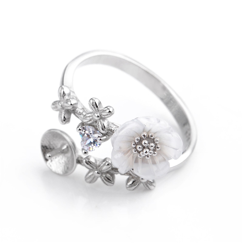 Hopearl Jewelry DIY Mount Ustawianie Kwiat Pierścień 925 Sterling Silver Do Pearl Ring Mount 3 sztuk